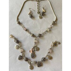 BRIGHTON jewelry set: Breast cancer themed necklace bracelet & earrings RETIRED